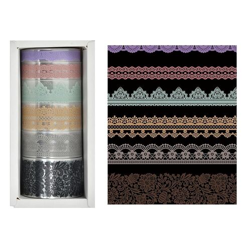 6 Rolls Lace Patterns Washi Tape Set DIY Craft Floral Arts Decorative Tape Adhesive Transparent Masking Tapes for Scrapbook in Saudi Arabia