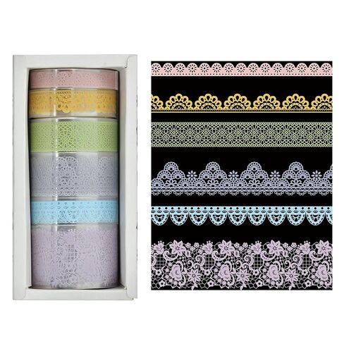 6 Rolls Lace Patterns Washi Tape Set DIY Craft Floral Arts Decorative Tape Adhesive Transparent Masking Tapes for Scrapbook in Saudi Arabia