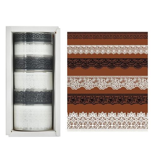 6 Rolls Lace Patterns Washi Tape Set DIY Craft Floral Arts Decorative Tape Adhesive Transparent Masking Tapes for Scrapbook in Saudi Arabia