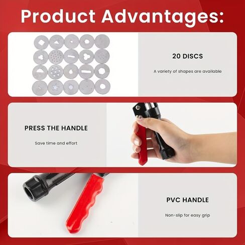 1Set Professional Clay Extruder Set with 20 Stainless Steel Discs Plastic Hand Press for Pottery Ceramic Craft Sculpting in Saudi Arabia
