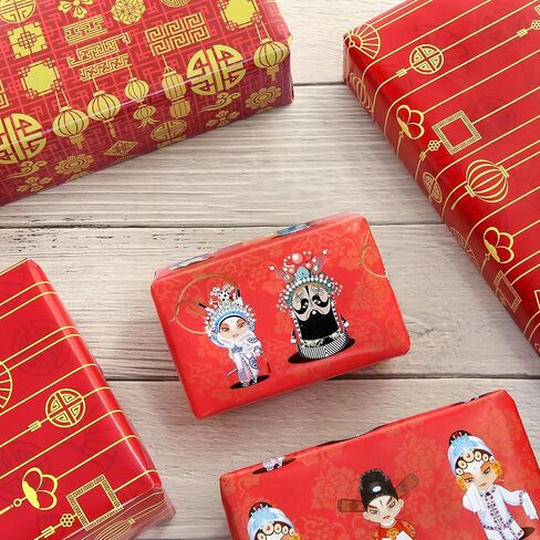 Chinese New Year Wrapping Paper for Women Men, 6pcs Red and Gold Lanterns Fan Peking Opera Characters Print Lunar New Year Gift Wrap Papers Folded Flat Sheets for China Newyear Lantern Spring Festival Christmas in Saudi Arabia