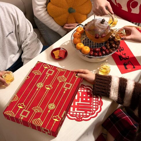 Chinese New Year Wrapping Paper for Women Men, 6pcs Red and Gold Lanterns Fan Peking Opera Characters Print Lunar New Year Gift Wrap Papers Folded Flat Sheets for China Newyear Lantern Spring Festival Christmas in Saudi Arabia