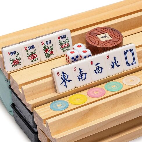 مجموعة Yellow Mountain Imports American Mahjong، سيلادون كوي مع حقيبة قماشية باللون الأخضر النعناعي - أربعة رفوف خشبية الكل في واحد مع دافعات، عملات معدنية رايت باترسون ونرد ومؤشر للرياح in Saudi Arabia