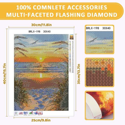 Skyboda Sunset on The Beach مجموعات الطلاء الماسي 5D للبالغين، مجموعة فنية ماسية من القصب على شاطئ البحر للمبتدئين، نقاط ماسية مستديرة كاملة مع أحجار كريمة فنية لتزيين جدران المنزل مقاس 12 × 16 بوصة in Kuwait