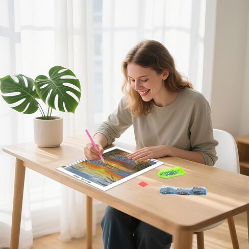 Skyboda Sunset on The Beach مجموعات الطلاء الماسي 5D للبالغين، مجموعة فنية ماسية من القصب على شاطئ البحر للمبتدئين، نقاط ماسية مستديرة كاملة مع أحجار كريمة فنية لتزيين جدران المنزل مقاس 12 × 16 بوصة in Kuwait