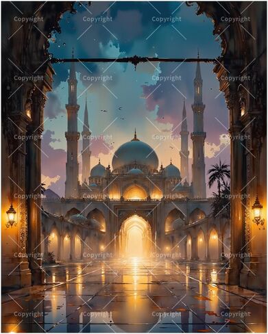 مجموعة طلاء العمارة الإسلامية بالأرقام للبالغين - لوحة مسجد كبير عند الشفق على القماش مقاس 16 × 20 بوصة، مجموعة طلاء أكريليك، مناسبة للمبتدئين، لتزيين المنزل أو الهدايا in Kuwait