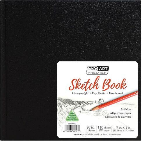 كتاب رسم Pro Art Premium مقاس 7 × 7 بوصة 110 ورقة، 70#، غطاء صلب، كتاب رسم، دفتر رسم، لوحة رسم، ورق رسم، كتاب فني، ورق، دفتر رسم لـ in Saudi Arabia