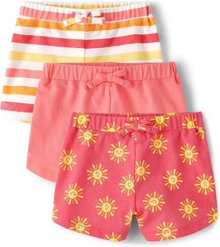 The Children's Place Baby Toddler Girls Pull on Everyday Shorts, Salmon Stripe/Salmon/Sunshine 3-Pack, 5T in Saudi Arabia