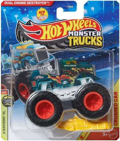 مدمرة المحرك المزدوج من Hot Wheels Monster Trucks، X-Raycers XL 5/5 [تتضمن سيارة محطمة] جديد لعام 2026! لعبة سيارة مصبوبة بمقياس 1:64 in Kuwait