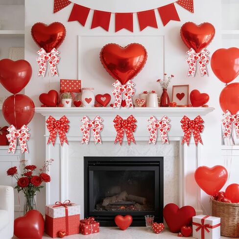 2 Rolls 10 Yards Valentine's Day Wired Edge Ribbon 2.5 Inch Red White Love Heart Fabric Ribbon Sweet Decorative Craft Ribbon for Gift Wrapping DIY Wreath Bows Wedding Anniversary Decoration in Saudi Arabia