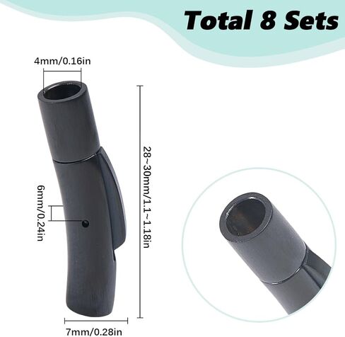 SUNNYCLUE 1 صندوق 8 مجموعات 4 مم مشبك سلك جلدي من الفولاذ المقاوم للصدأ ينتهي سلك أسود غير لامع عمود معدني حربة مشبك موصل إغلاق بإبزيم لصنع المجوهرات والقلائد والأساور ومستلزمات الإكسسوارات in Kuwait