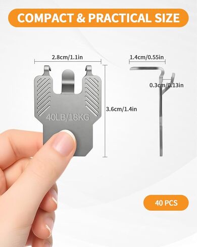 40 قطعة من شماعات صور الحوائط الجافة المخلبية، لا تسبب أي ضرر، شماعات جدارية مخلبية شديدة التحمل لتعليق مجموعة ملصقات الصور مرآة الصورة، خالية من الأدوات، تحمل ما يصل إلى 40 رطلًا، للجدران الجافة والجدران الجصية in Kuwait