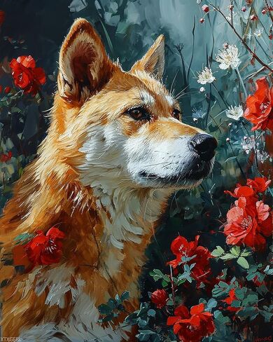 طلاء XTXGERL بالأرقام للبالغين، رأس مائل Shiba Inu الفضولي، طلاء الحرف اليدوية للبالغين بالأرقام للمبتدئين، هدايا مصنوعة يدويًا مقاس 16 × 20 بوصة in Saudi Arabia