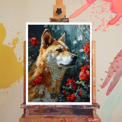 طلاء XTXGERL بالأرقام للبالغين، رأس مائل Shiba Inu الفضولي، طلاء الحرف اليدوية للبالغين بالأرقام للمبتدئين، هدايا مصنوعة يدويًا مقاس 16 × 20 بوصة in Saudi Arabia