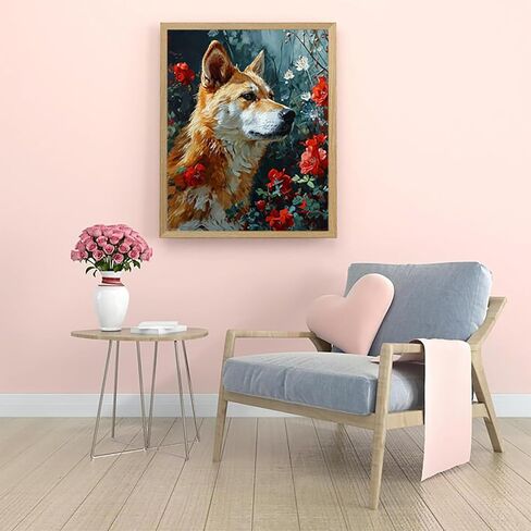 طلاء XTXGERL بالأرقام للبالغين، رأس مائل Shiba Inu الفضولي، طلاء الحرف اليدوية للبالغين بالأرقام للمبتدئين، هدايا مصنوعة يدويًا مقاس 16 × 20 بوصة in Saudi Arabia