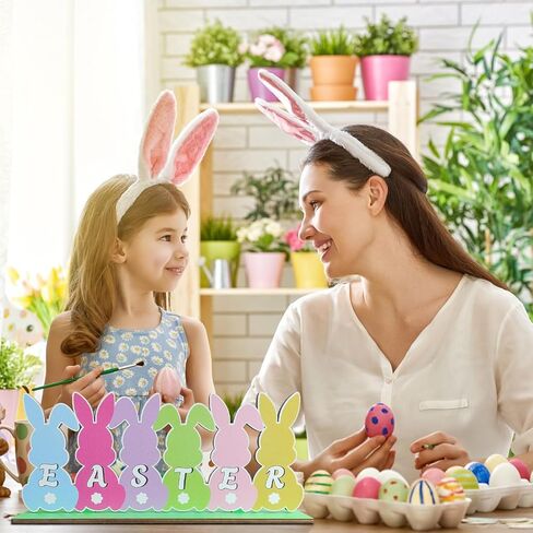 زينة عيد الفصح للمنزل طاولة خشبية مركزية 11.8 × 4.9 بوصة زينة طاولة عيد الفصح ريفي مزرعة أرنب منضدية ديكور صينية متدرجة لمستلزمات حفلات عيد الفصح الربيعية، متعددة الألوان in Kuwait