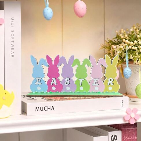 زينة عيد الفصح للمنزل طاولة خشبية مركزية 11.8 × 4.9 بوصة زينة طاولة عيد الفصح ريفي مزرعة أرنب منضدية ديكور صينية متدرجة لمستلزمات حفلات عيد الفصح الربيعية، متعددة الألوان in Kuwait