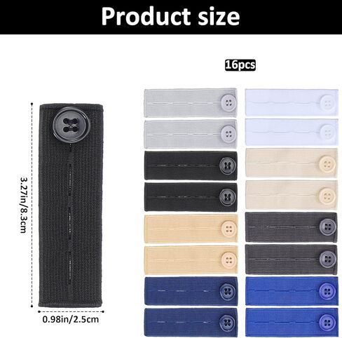 16PCS Elastic Pants Waist Extenders Adjustable Waistband Button Extenders Jeans Pants Button Extender Buttons Holes Waistband Extender for Men Women Different Kinds of Pant Jeans Trousers in Saudi Arabia