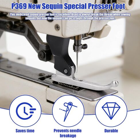 3pcs P369 Bead Sequin Special Presser Foot, Metal Beaded Presser Feet Set Sewing Machine Straight Stitch Foot Sewing Machine Accessories for Wedding Dress & Delicate Fabric in Saudi Arabia