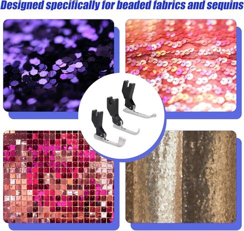 3pcs P369 Bead Sequin Special Presser Foot, Metal Beaded Presser Feet Set Sewing Machine Straight Stitch Foot Sewing Machine Accessories for Wedding Dress & Delicate Fabric in Saudi Arabia