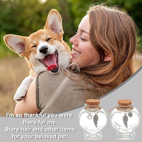 WEBEEDY 4 قطع على شكل قلب زجاجات تذكارية لشعر الحيوانات الأليفة، زجاجات زجاجية لجرة الحيوانات الأليفة مع سدادة الفلين وقلادة فضية، جرة تذكارية من فراء الكلاب والقطط لمالك الحيوانات الأليفة هدية تعزية للتعاطف in Kuwait