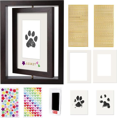 مجموعة طباعة مخالب الكلاب بدون حبر من AVEAX، إطار صورة دوار مقاس 5 × 7 DIY للصور مقاس 4 × 6 أو 3 × 5، هدايا تذكارية للحيوانات الأليفة للكلاب مع وسادة حبر خالية من الفوضى، هدايا شخصية، بني in Kuwait