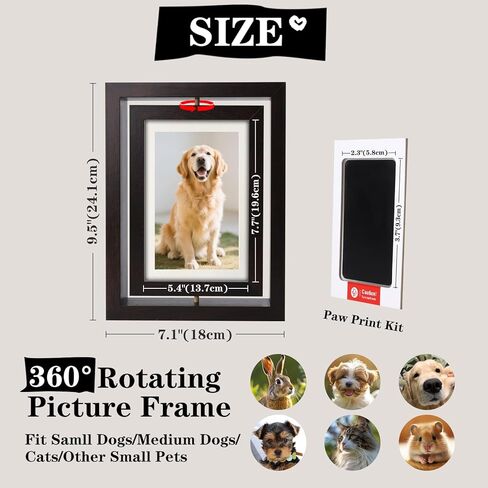 مجموعة طباعة مخالب الكلاب بدون حبر من AVEAX، إطار صورة دوار مقاس 5 × 7 DIY للصور مقاس 4 × 6 أو 3 × 5، هدايا تذكارية للحيوانات الأليفة للكلاب مع وسادة حبر خالية من الفوضى، هدايا شخصية، بني in Kuwait