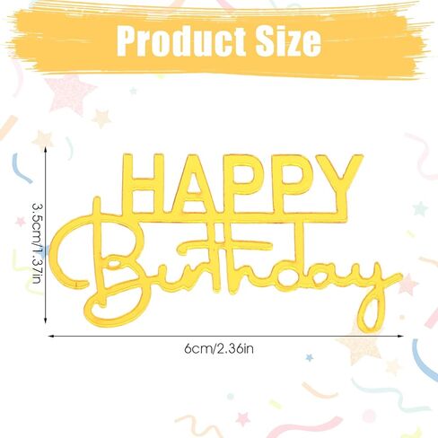 Happy Birthday Cupcake Toppers, 24 Pcs Birthday Cupcake Toppers Acrylic Topper for Celebrating Bday Mini Cakes Decoration Gold Happy Cupcakes Anniversary Theme Party Mirror Sign in Saudi Arabia