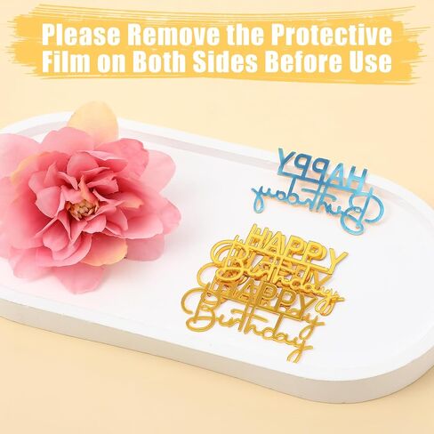 Happy Birthday Cupcake Toppers, 24 Pcs Birthday Cupcake Toppers Acrylic Topper for Celebrating Bday Mini Cakes Decoration Gold Happy Cupcakes Anniversary Theme Party Mirror Sign in Saudi Arabia
