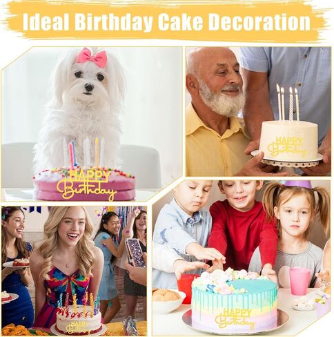 Happy Birthday Cupcake Toppers, 24 Pcs Birthday Cupcake Toppers Acrylic Topper for Celebrating Bday Mini Cakes Decoration Gold Happy Cupcakes Anniversary Theme Party Mirror Sign in Saudi Arabia