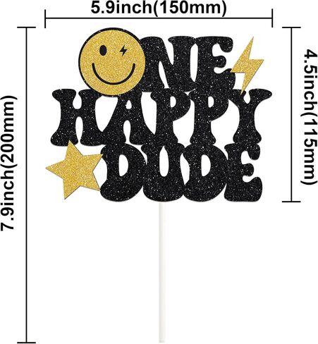 31Pcs One Happy Dude Cake Topper and Glitter Gold Cupcake Topper Happy 1st Birthday Cake Decorations One Happy Dude1st Birthday Party Decorations Party Supplies Black for 1 Years Old Baby in Saudi Arabia