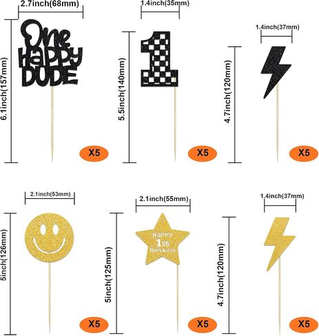 31Pcs One Happy Dude Cake Topper and Glitter Gold Cupcake Topper Happy 1st Birthday Cake Decorations One Happy Dude1st Birthday Party Decorations Party Supplies Black for 1 Years Old Baby in Saudi Arabia