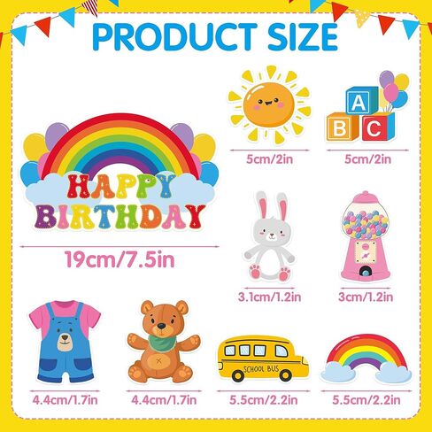 زينة حفلات عيد ميلاد قوس قزح - 49 قطعة من أغطية الكيك للكب كيك، مجموعة الكعك والكب كيك والحلوى، ديكور سعيد للفتيات الكرتونيات الإنجليزية، هدايا مدرسية للأطفال، مشجعي الفصول الدراسية، صور الدعائم in Kuwait