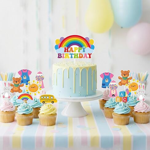 زينة حفلات عيد ميلاد قوس قزح - 49 قطعة من أغطية الكيك للكب كيك، مجموعة الكعك والكب كيك والحلوى، ديكور سعيد للفتيات الكرتونيات الإنجليزية، هدايا مدرسية للأطفال، مشجعي الفصول الدراسية، صور الدعائم in Kuwait