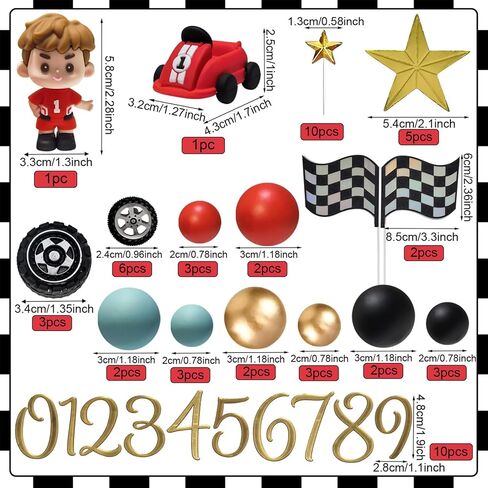 58 قطعة كعكة السباق القبعات العالية سباق السيارات كعكة الزينة متقلب العلم الإطارات نجمة الكرة كعكة الزينة لسباق موضوع حفلة عيد ميلاد لوازم in Kuwait
