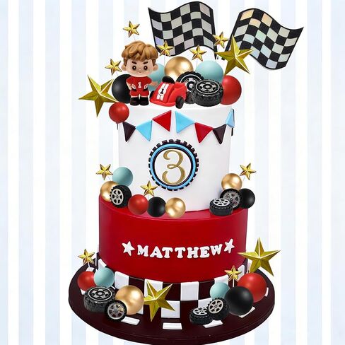 58 قطعة كعكة السباق القبعات العالية سباق السيارات كعكة الزينة متقلب العلم الإطارات نجمة الكرة كعكة الزينة لسباق موضوع حفلة عيد ميلاد لوازم in Kuwait