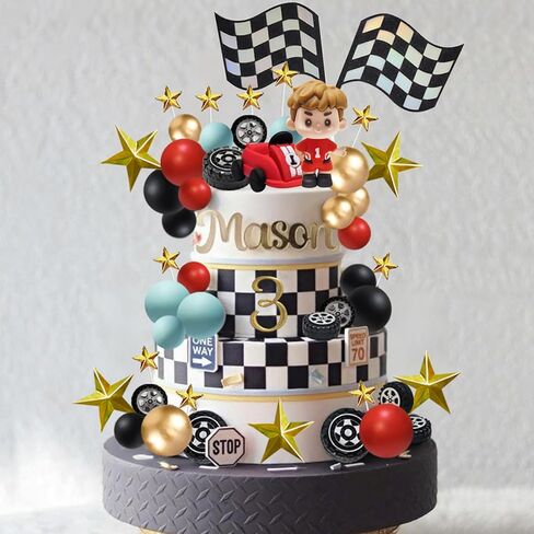 58 قطعة كعكة السباق القبعات العالية سباق السيارات كعكة الزينة متقلب العلم الإطارات نجمة الكرة كعكة الزينة لسباق موضوع حفلة عيد ميلاد لوازم in Kuwait