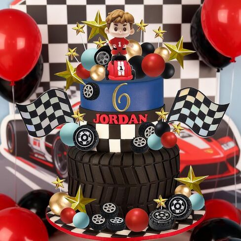 58 قطعة كعكة السباق القبعات العالية سباق السيارات كعكة الزينة متقلب العلم الإطارات نجمة الكرة كعكة الزينة لسباق موضوع حفلة عيد ميلاد لوازم in Kuwait