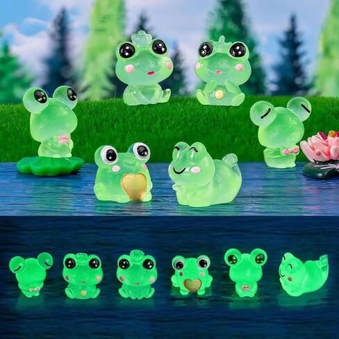 6Pcs Mini Micro Landscape Creative Cute Luminous Frog Figurine Decoration Accessories Resin Crafts Car Desktop Small Ornaments in Saudi Arabia