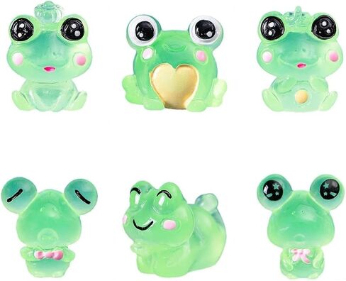 6Pcs Mini Micro Landscape Creative Cute Luminous Frog Figurine Decoration Accessories Resin Crafts Car Desktop Small Ornaments in Saudi Arabia