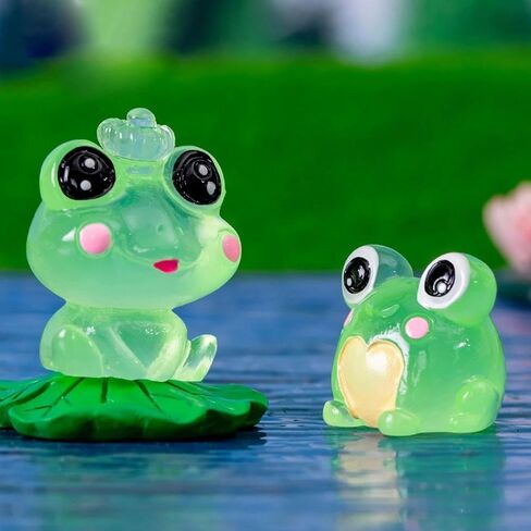 6Pcs Mini Micro Landscape Creative Cute Luminous Frog Figurine Decoration Accessories Resin Crafts Car Desktop Small Ornaments in Saudi Arabia