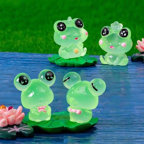 6Pcs Mini Micro Landscape Creative Cute Luminous Frog Figurine Decoration Accessories Resin Crafts Car Desktop Small Ornaments in Saudi Arabia