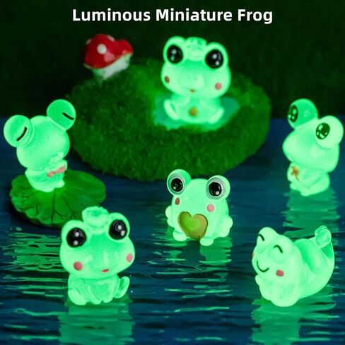 6Pcs Mini Micro Landscape Creative Cute Luminous Frog Figurine Decoration Accessories Resin Crafts Car Desktop Small Ornaments in Saudi Arabia