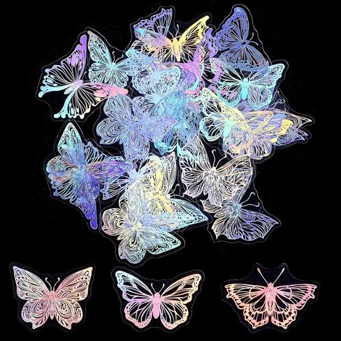 45PCS Butterfly Holographic Stickers Transparent Butterfly Stickers Glitter Butterflys Sticker Set Waterproof Decorative Pet Decals for Scrapbooking Journaling Planners DIY Crafts Laptop Water Bottle in Saudi Arabia