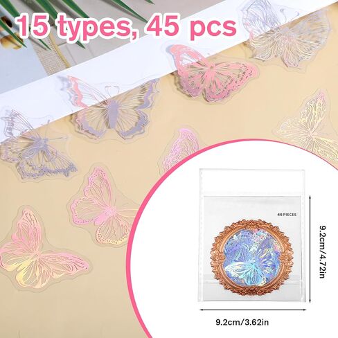 45PCS Butterfly Holographic Stickers Transparent Butterfly Stickers Glitter Butterflys Sticker Set Waterproof Decorative Pet Decals for Scrapbooking Journaling Planners DIY Crafts Laptop Water Bottle in Saudi Arabia