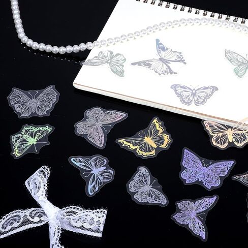 45PCS Butterfly Holographic Stickers Transparent Butterfly Stickers Glitter Butterflys Sticker Set Waterproof Decorative Pet Decals for Scrapbooking Journaling Planners DIY Crafts Laptop Water Bottle in Saudi Arabia