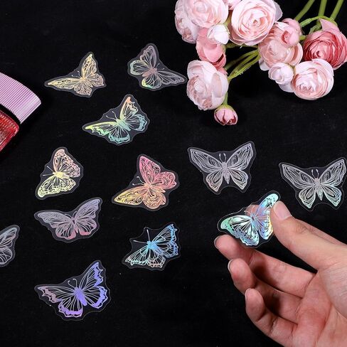 45PCS Butterfly Holographic Stickers Transparent Butterfly Stickers Glitter Butterflys Sticker Set Waterproof Decorative Pet Decals for Scrapbooking Journaling Planners DIY Crafts Laptop Water Bottle in Saudi Arabia