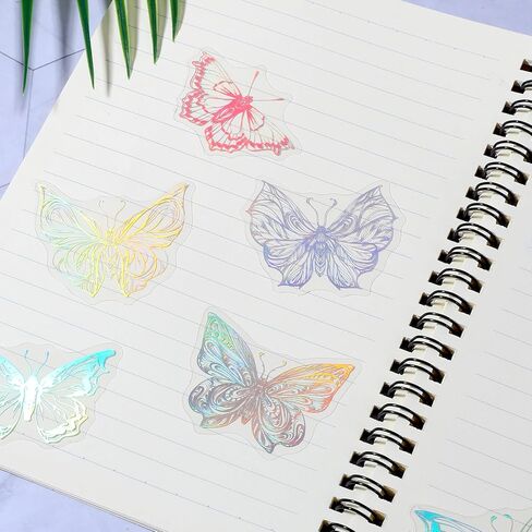 45PCS Butterfly Holographic Stickers Transparent Butterfly Stickers Glitter Butterflys Sticker Set Waterproof Decorative Pet Decals for Scrapbooking Journaling Planners DIY Crafts Laptop Water Bottle in Saudi Arabia