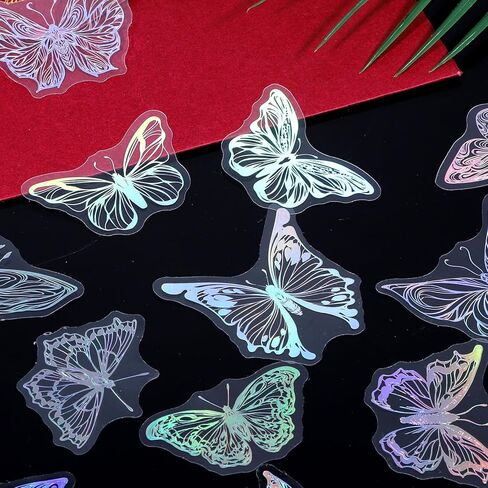 45PCS Butterfly Holographic Stickers Transparent Butterfly Stickers Glitter Butterflys Sticker Set Waterproof Decorative Pet Decals for Scrapbooking Journaling Planners DIY Crafts Laptop Water Bottle in Saudi Arabia