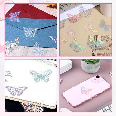 45PCS Butterfly Holographic Stickers Transparent Butterfly Stickers Glitter Butterflys Sticker Set Waterproof Decorative Pet Decals for Scrapbooking Journaling Planners DIY Crafts Laptop Water Bottle in Saudi Arabia